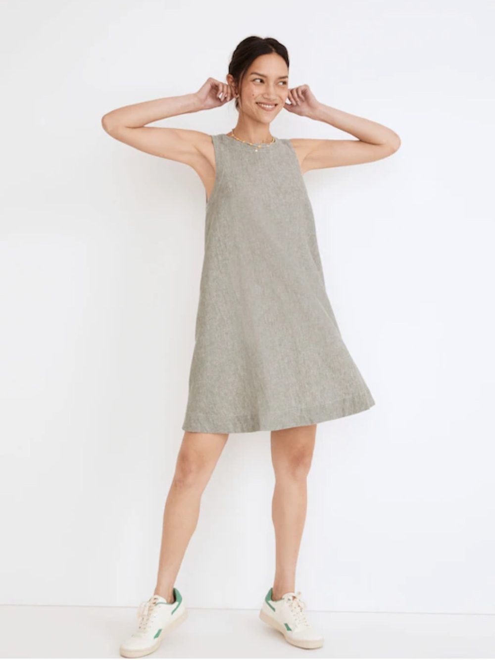 Madewell Linen-Cotton Tank Dress in Distant Grove